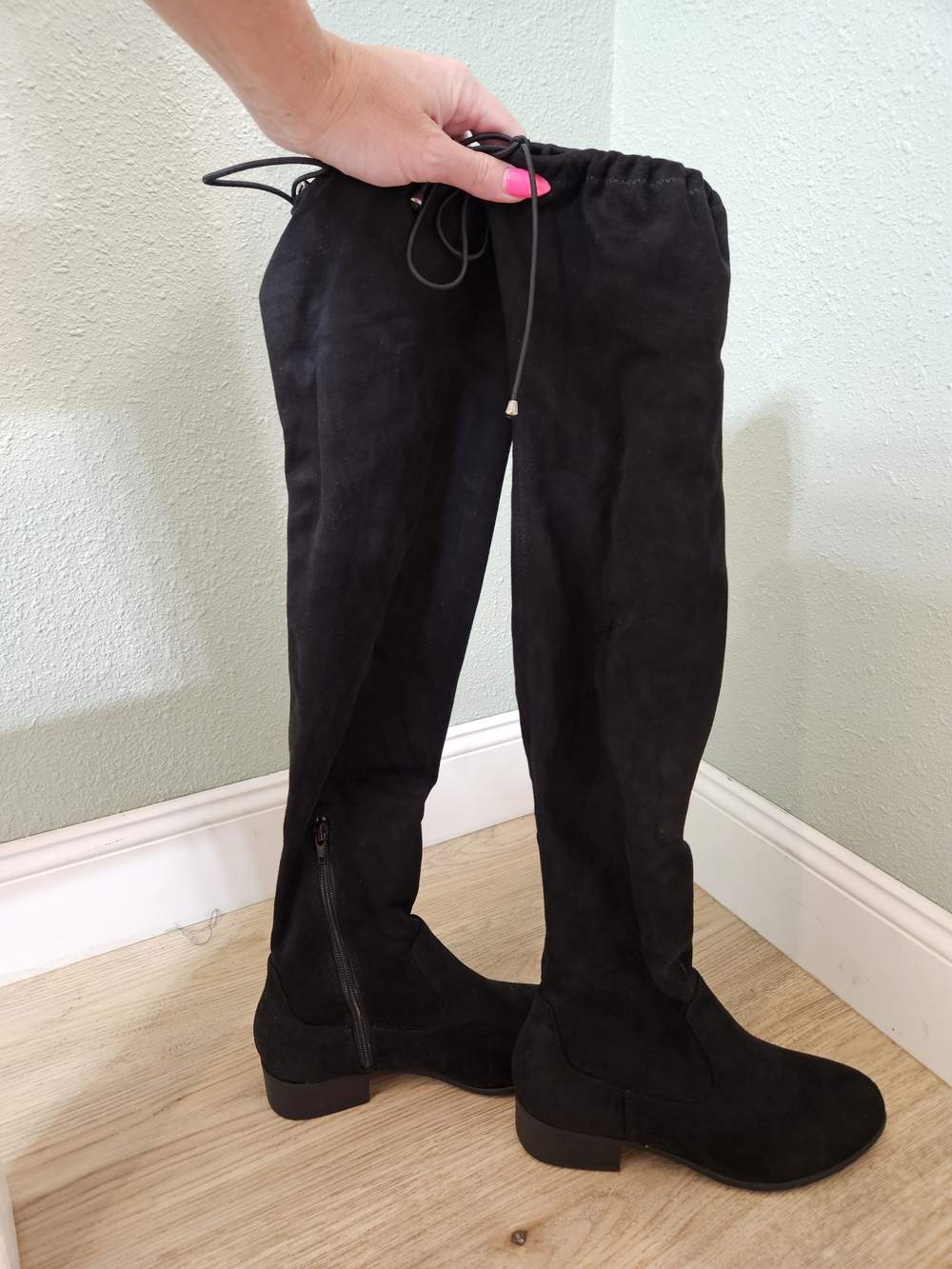 Black Over-the-Knee Suede-Look Boots for Women Size 9.5